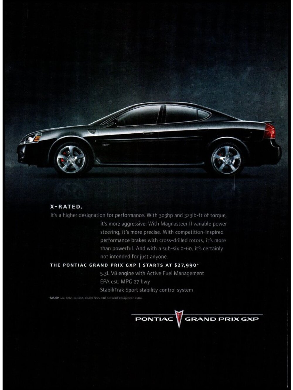 2006 Pontiac Grand Prix GXP Sports Sedan Vintage Print Ad Man Cave Wall Art